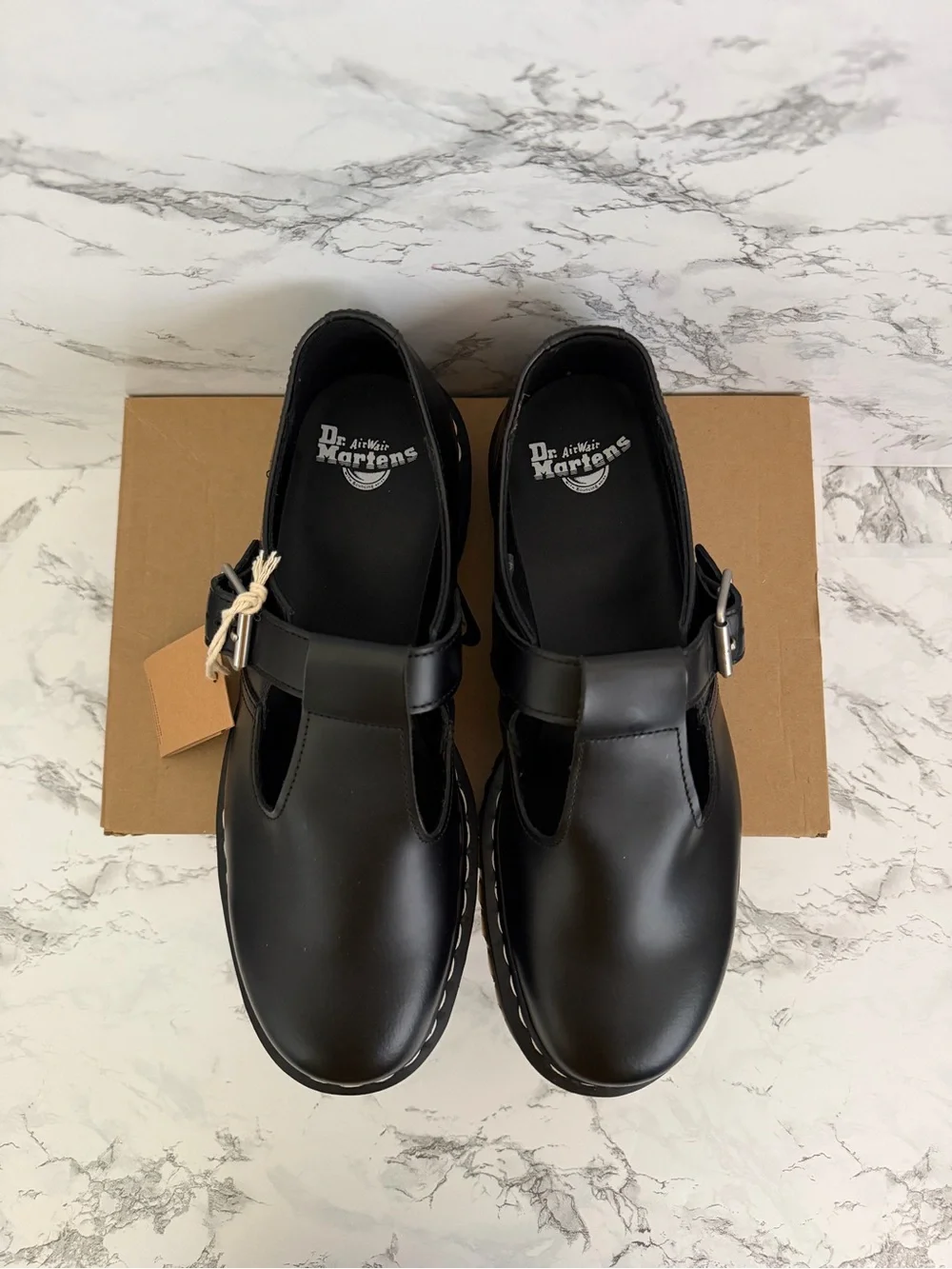 Dr. Martens Polley Bex Black Leather T-Bar Platform Shoes Preppy Women’s Size 12